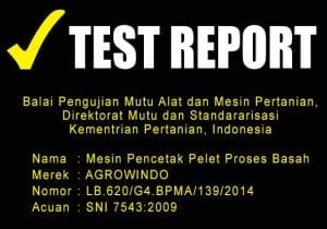 TEST REPORT MESIN PENCETAK PELET PROSES BASAH