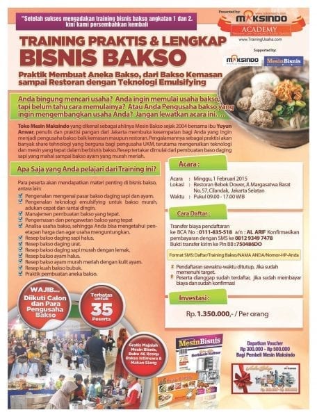 Brosur training bakso Februari 2015 di jakarta
