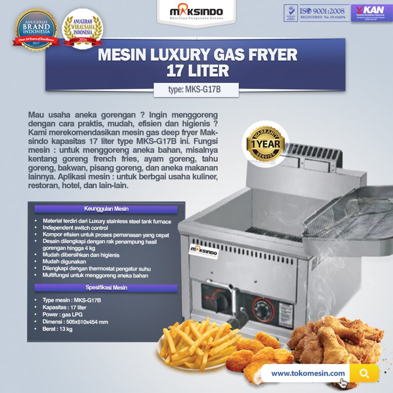 Mesin Luxury Gas Fryer 17 Liter (MKS-G17B) - Toko Mesin 