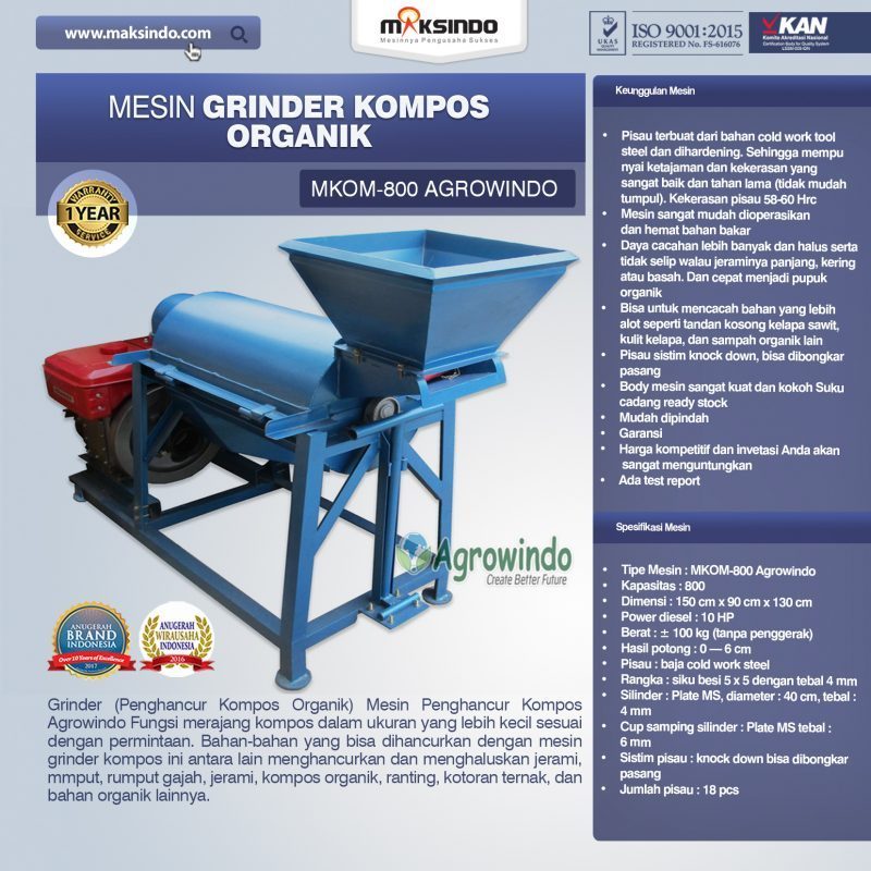 Mesin Grinder Kompos Organik AGR-MKOM800