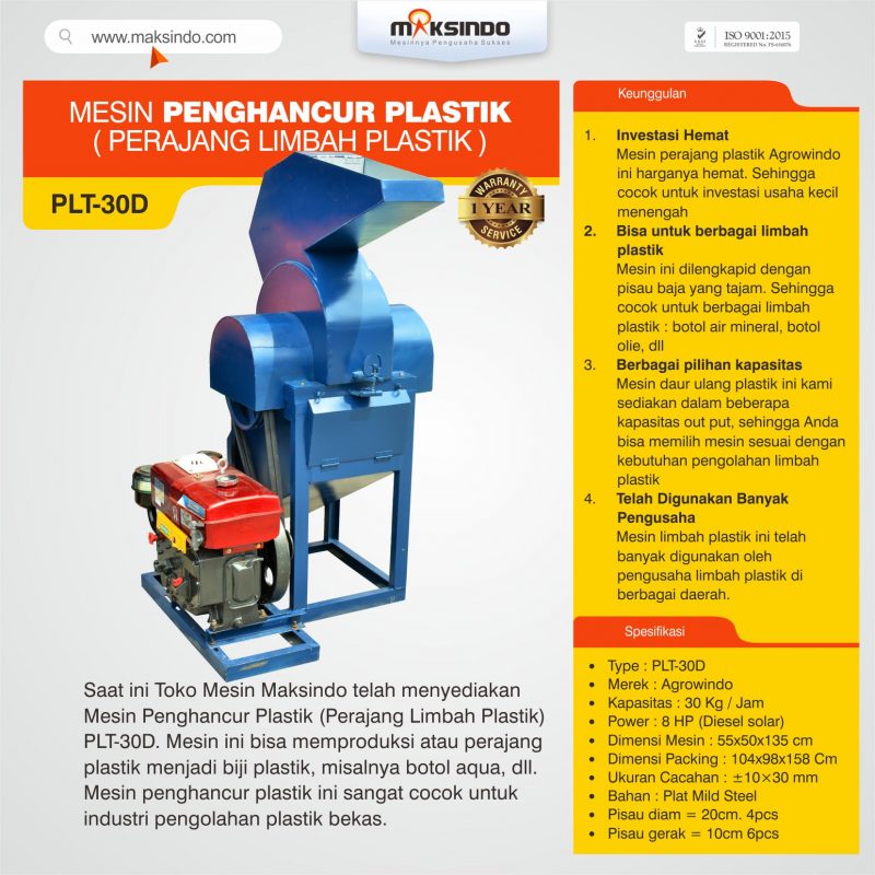 Mesin Penghancur Plastik (Perajang Limbah Plastik) AGR-PLT30D