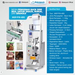 Mesin Pengemas Back Side Seal untuk Snack, Bubuk, dan Granule MSP-PW-4BS