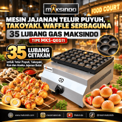 Mesin Jajanan Telur Puyuh, Takoyaki, Waffle Serbaguna 35 lubang Gas Maksindo MKS-QEG11