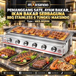 Pemanggang Sate, Ayam Bakar, Ikan Bakar Serbaguna BBQ Stainless 6 Tungku Maksindo MKS-BQSS6