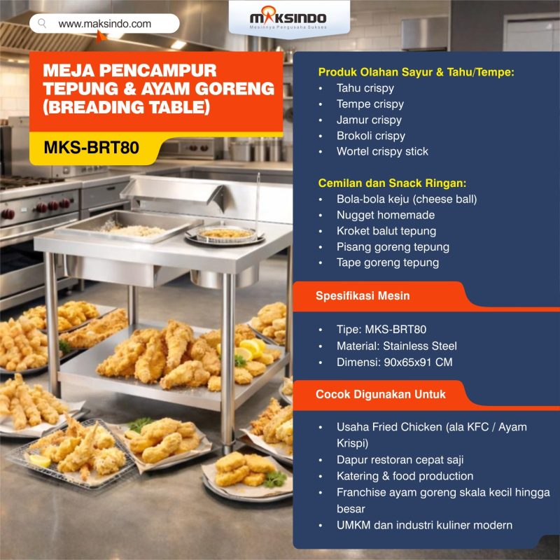 Meja Pencampur Tepung & Ayam Goreng (Breading Table) MKS-BRT80 - Gambar 7