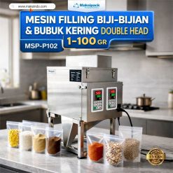 Mesin Filling Biji-Bijian dan Bubuk Kering Double Head 1–100 gr Maksipack Type MSP-P102