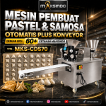 Mesin Pembuat Pastel dan Samosa Otomatis Plus Konveyor dengan Opsi 60+ Cetakan Maksindo MKS-CDS70