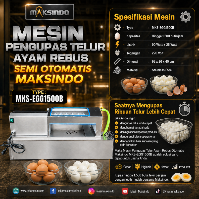 Mesin Pengupas Telur Ayam Rebus Semi Otomatis Maksindo MKS-EGG1500B - Gambar 10