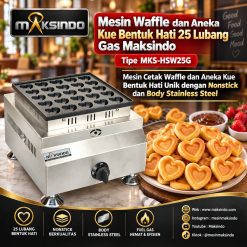 Mesin Waffle dan Aneka Kue Bentuk Hati 25 Lubang Gas Maksindo MKS-HSW25G