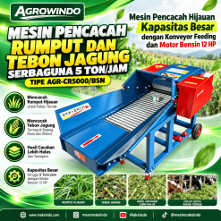 Mesin Pencacah Rumput dan Tebon Jagung Serbaguna 5 Ton/Jam Motor Bensin Agrowindo AGR-CR5000/BSN